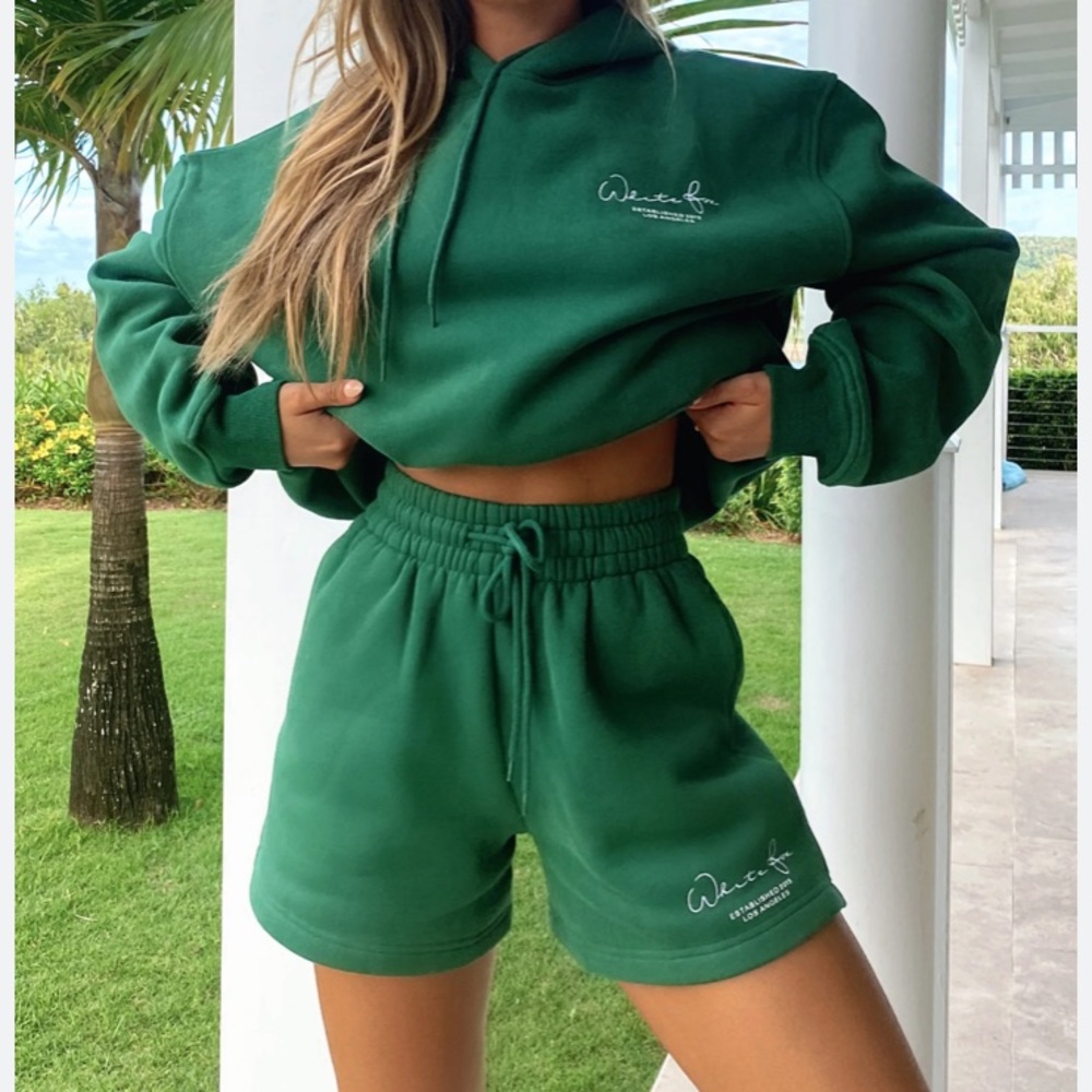 White fox boutique green sweat shorts